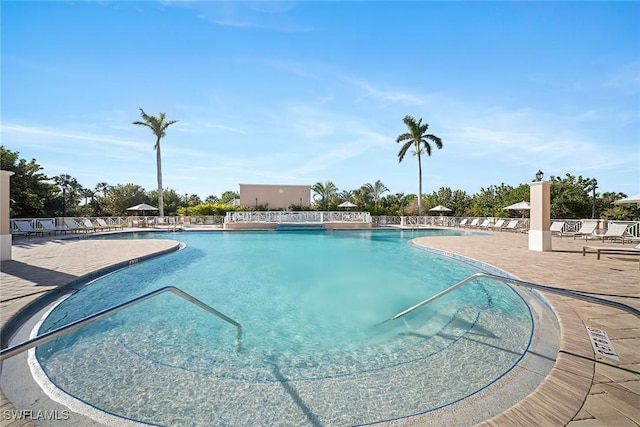 view of pool featuring a patio area