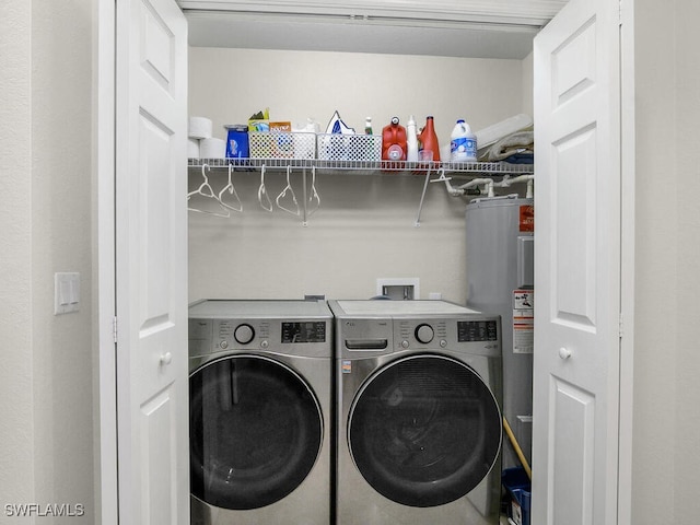 laundry room featuring washer and clothes dryer and electric water heater