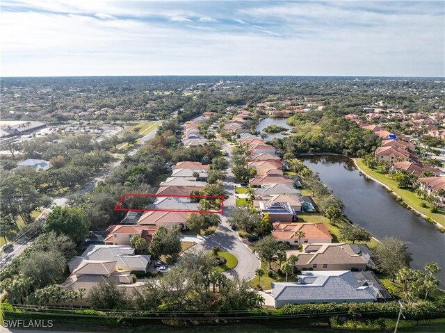 aerial view with a water view