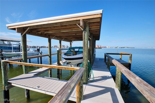 dock area featuring a water view