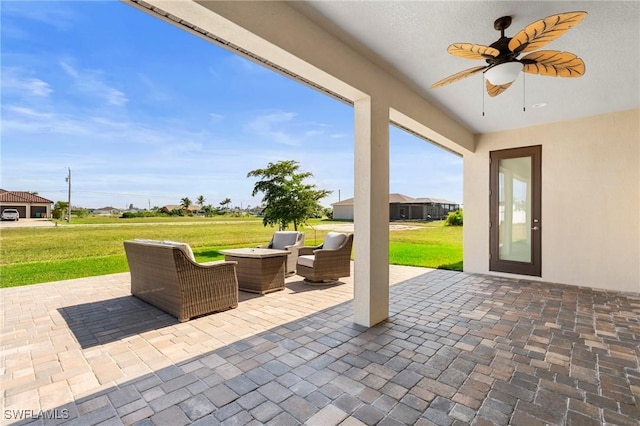 view of patio / terrace featuring an outdoor hangout area and ceiling fan