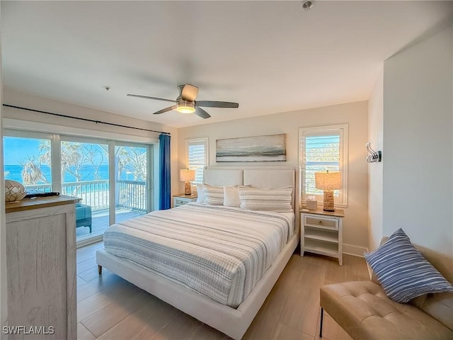 4611 Seair Ln, Upper Captiva, FL 33924 - bedroom featuring light hardwood / wood-style flooring, access to outside, and ceiling fan