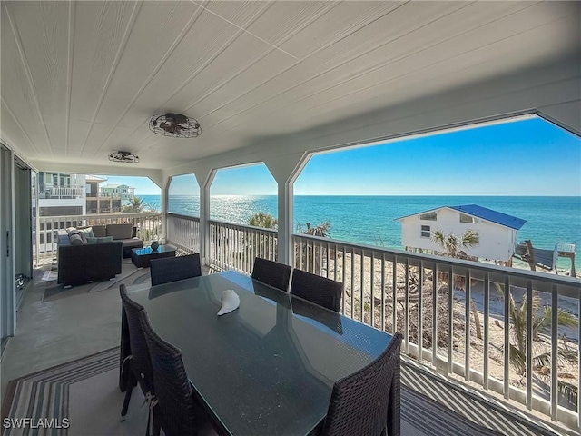 4611 Seair Ln, Upper Captiva, FL 33924 - exterior space with outdoor lounge area, a beach view, and a water view