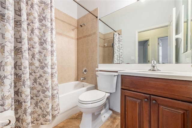 full bathroom with vanity, toilet, tile patterned flooring, and shower / bath combo