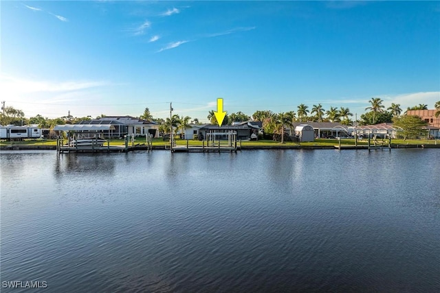 property view of water featuring a dock