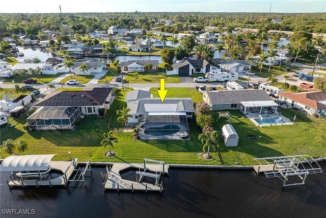 aerial view with a water view