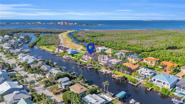 aerial view featuring a water view