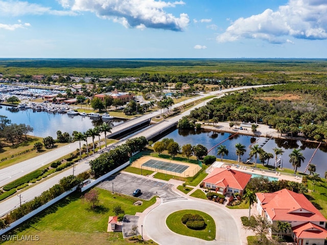 aerial view with a water view