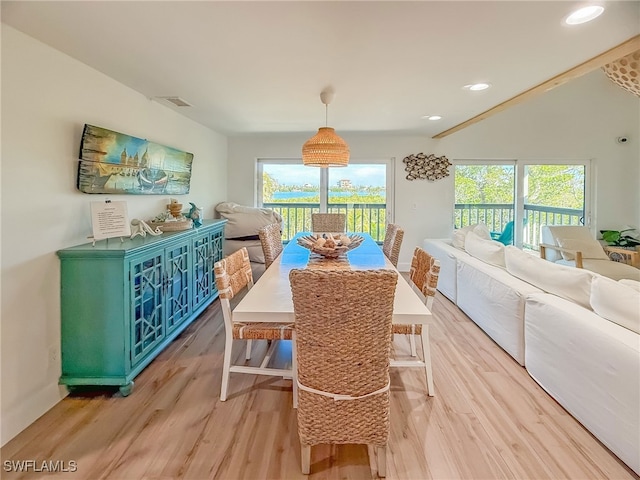 dining space with a wealth of natural light and light hardwood / wood-style flooring