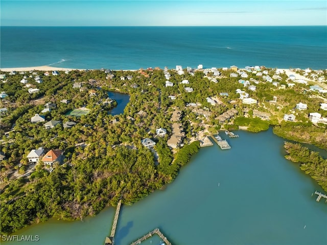 aerial view featuring a water view