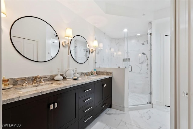 bathroom with vanity and walk in shower