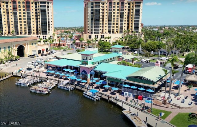 aerial view featuring a water view