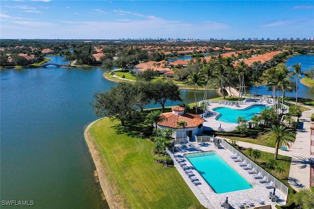 aerial view with a water view