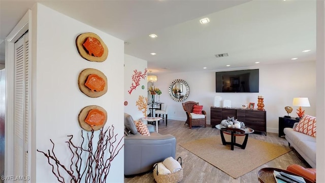 living room featuring light wood-type flooring