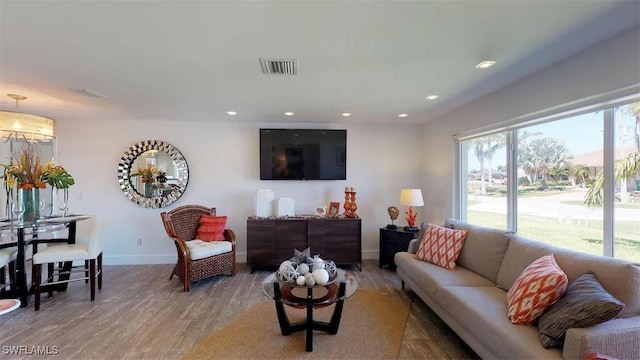 living room with light wood-type flooring