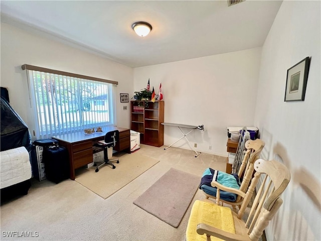 view of carpeted home office