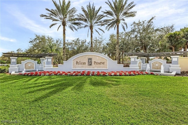 community / neighborhood sign featuring a lawn