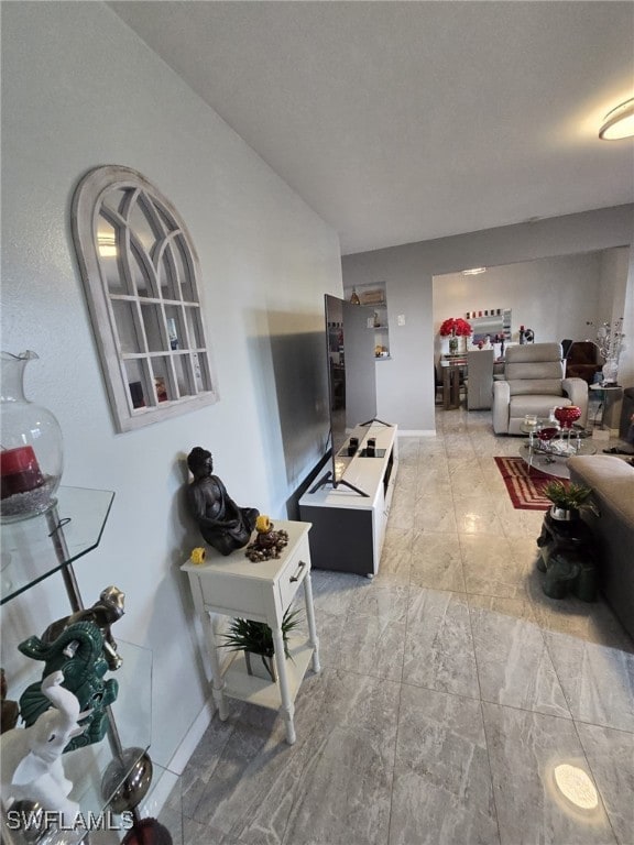 living room with lofted ceiling