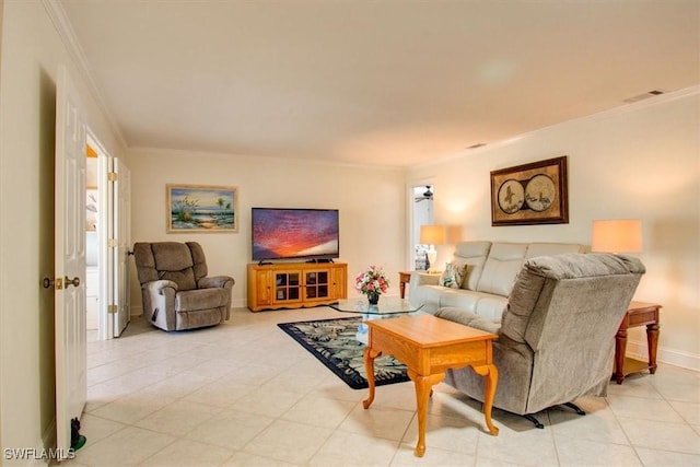 living room featuring ornamental molding