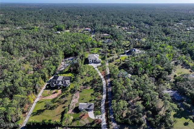 aerial view with a wooded view