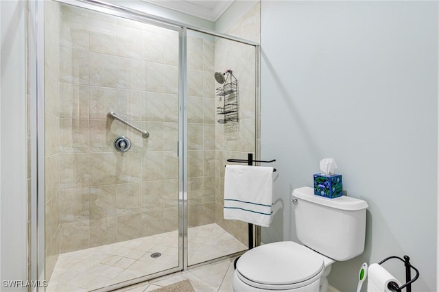 bathroom with walk in shower and toilet