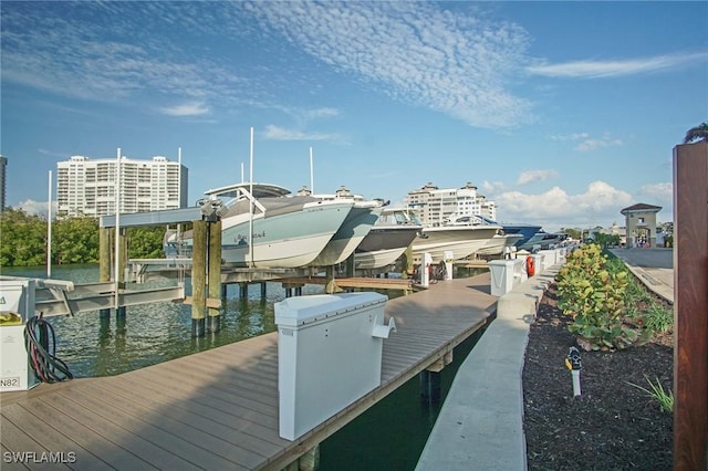 dock area featuring a water view