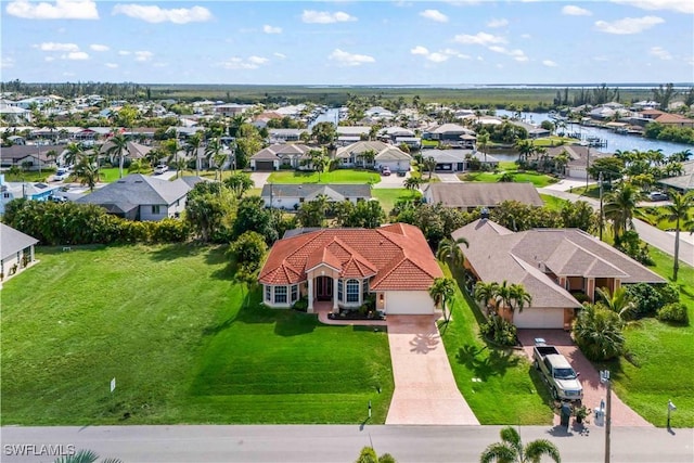 bird's eye view featuring a water view