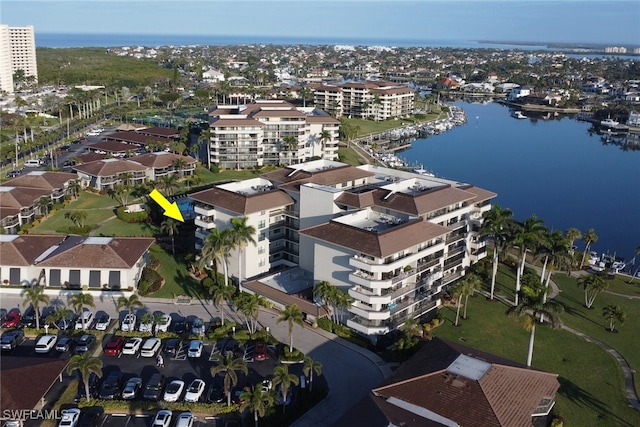 bird's eye view featuring a water view