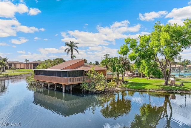 view of dock with a water view