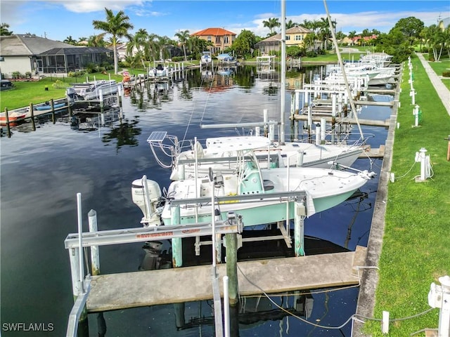 dock area with a water view