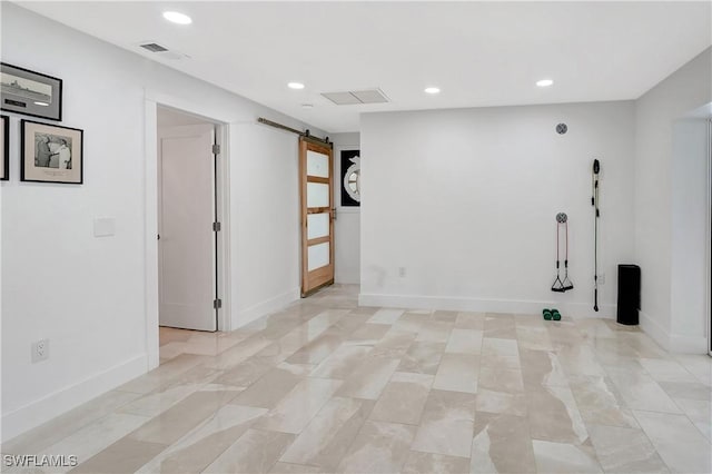 interior space with a barn door