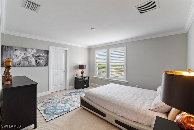 bedroom with carpet and ornamental molding