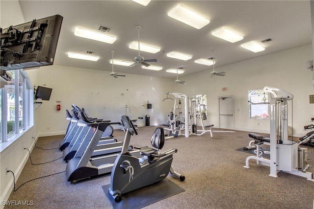 exercise room featuring ceiling fan