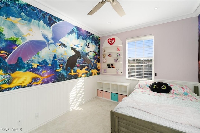 15881 Delasol Ln, Naples, FL 34110 - bedroom with ornamental molding, carpet flooring, and ceiling fan