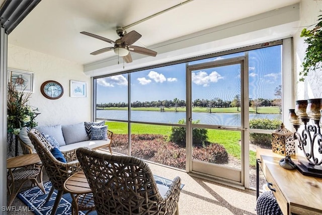 4572 Andover Way Unit C102, Naples, FL 34112 - sunroom / solarium with an outdoor living space, a water view, and ceiling fan