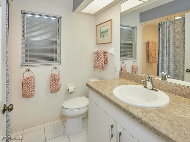 bathroom featuring vanity, toilet, and tile patterned flooring