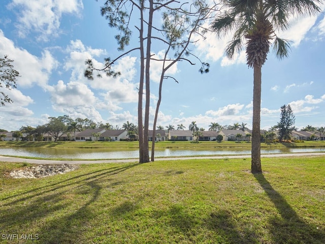 view of yard with a water view