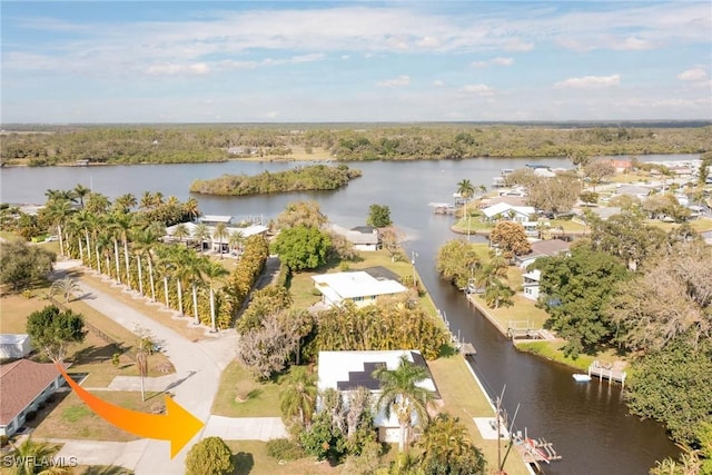 aerial view with a water view