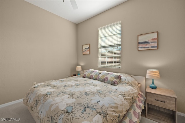 bedroom with carpet floors and ceiling fan