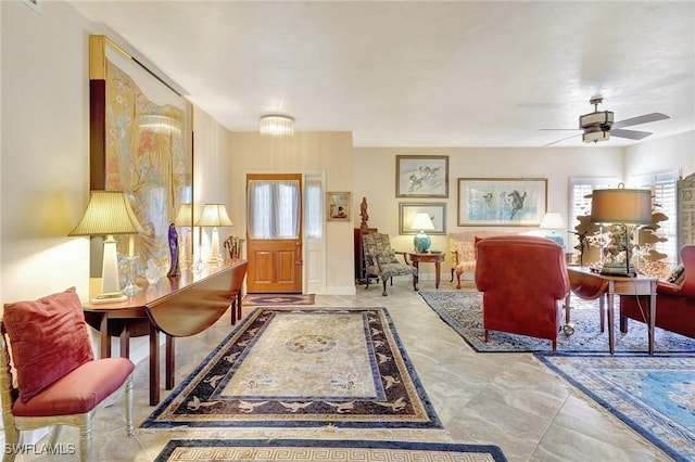 entrance foyer featuring ceiling fan