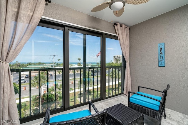 balcony with ceiling fan