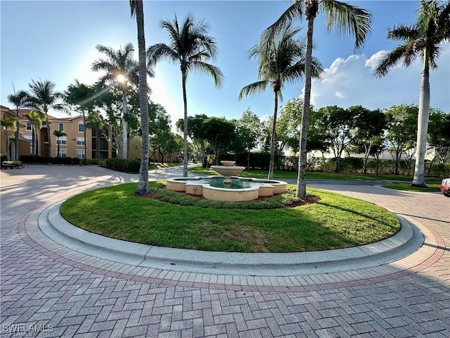 view of community with curved driveway