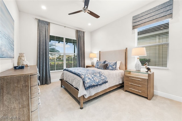 8949 Mustique Ln, Naples, FL 34114 - bedroom featuring light carpet, recessed lighting, and a ceiling fan