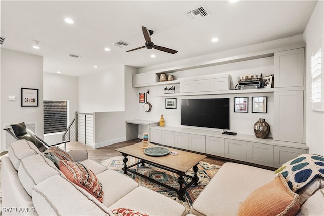 8949 Mustique Ln, Naples, FL 34114 - living area with ceiling fan, light wood-style flooring, and recessed lighting