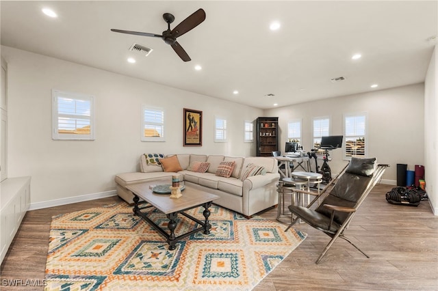 8949 Mustique Ln, Naples, FL 34114 - living area with recessed lighting, wood finished floors, and ceiling fan