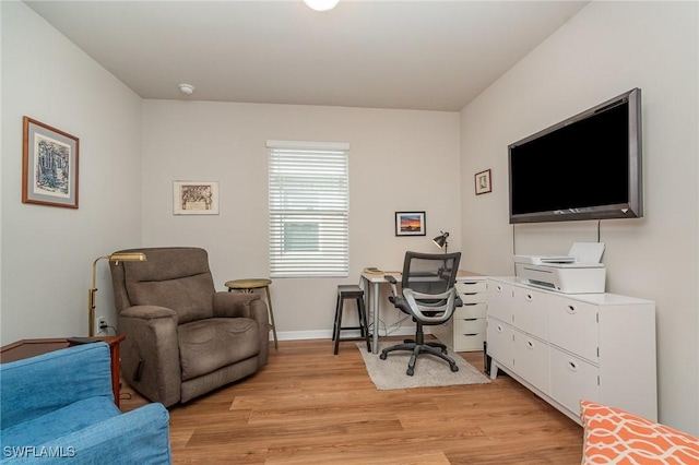 office area featuring light hardwood / wood-style flooring