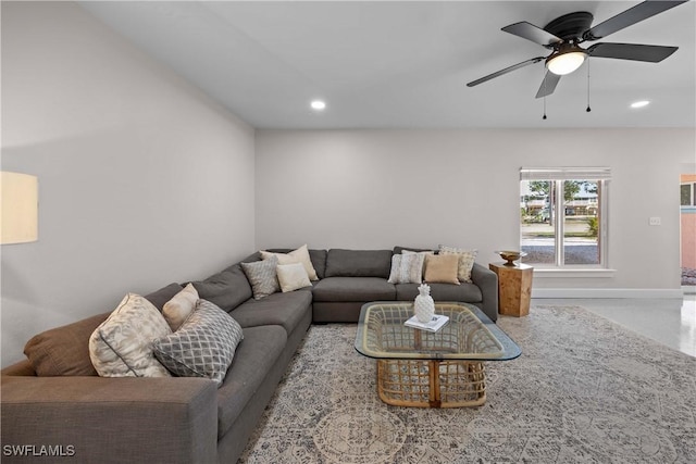 living room with ceiling fan