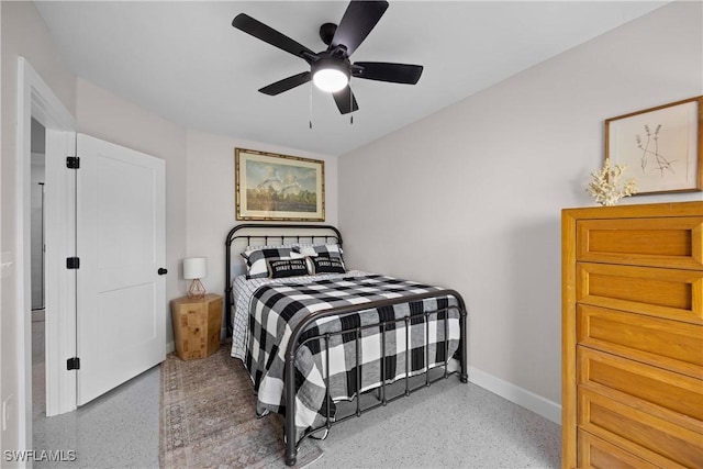 bedroom featuring ceiling fan