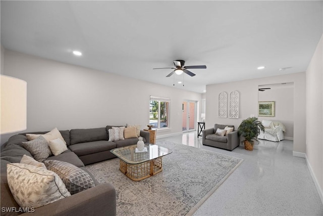 living room with ceiling fan