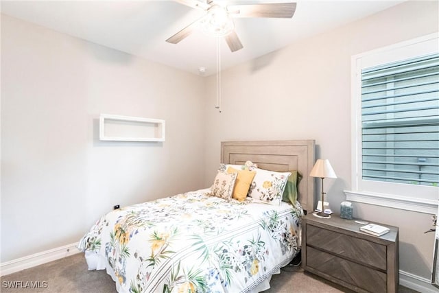 bedroom featuring carpet floors and ceiling fan